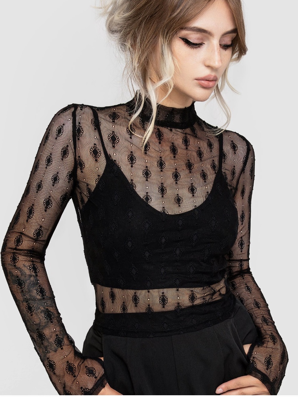 NWT Disturbia Black Long Sleeve Mesh Top |6